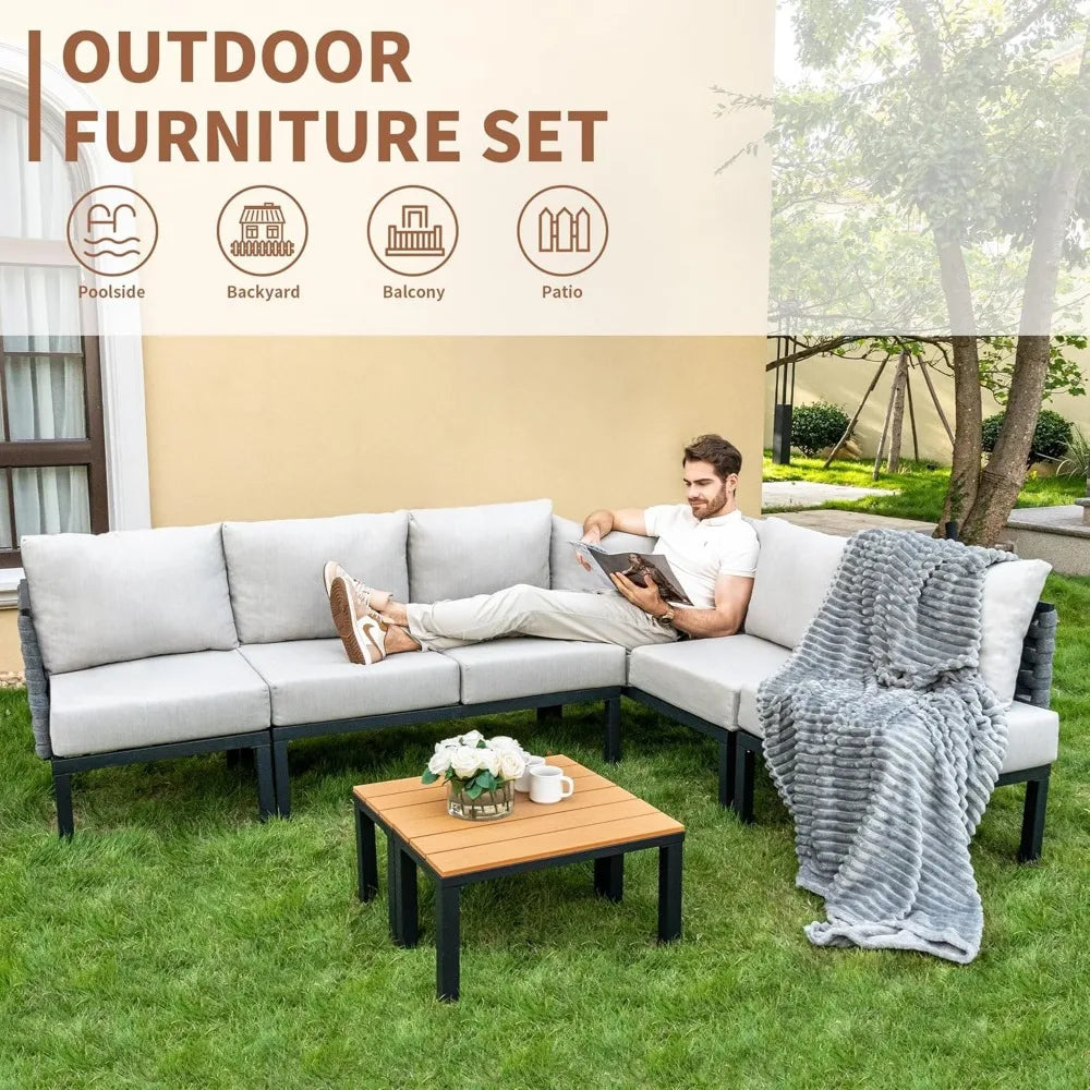 8 Pieces Patio Furniture Set Metal All Weather Outdoor Sectional Patio Sofa Seating Couch with 6" Thick Cushions and 2 Coffee