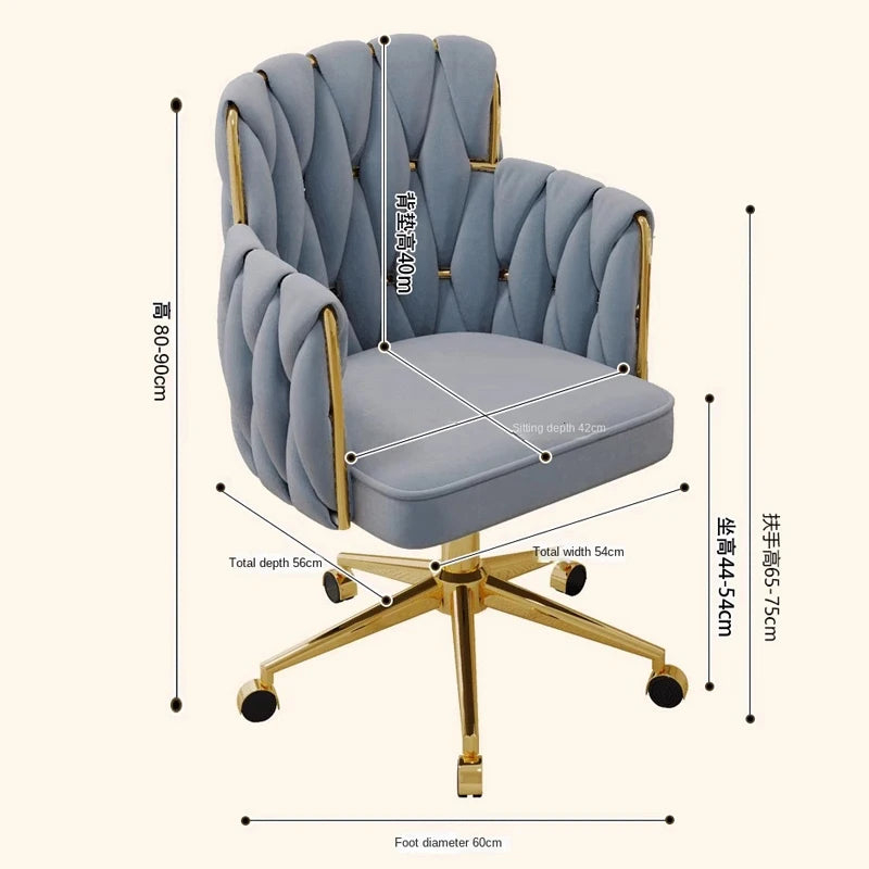 Anchor Gaming Chair Light Luxury Bedroom Girls Makeup Chair Gold Lift Feet Textured Material Office Computer Chair
