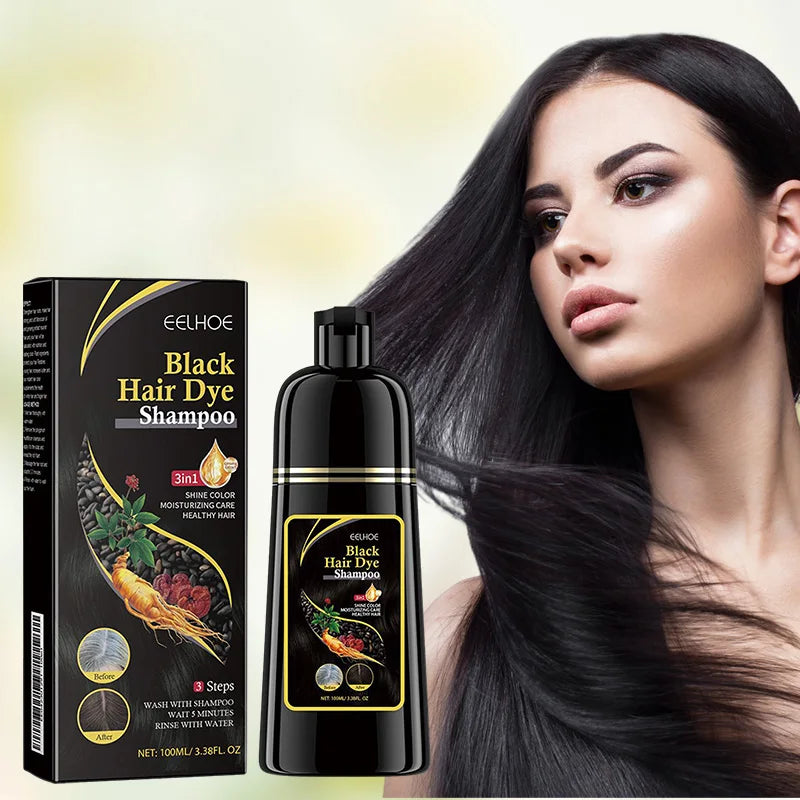 Black Brown Hair Color Dye Shampoo Grey White Hair Coverage Fast Long Lasting Colour Repair Frizz Plant Herbal Extracts Shampoo