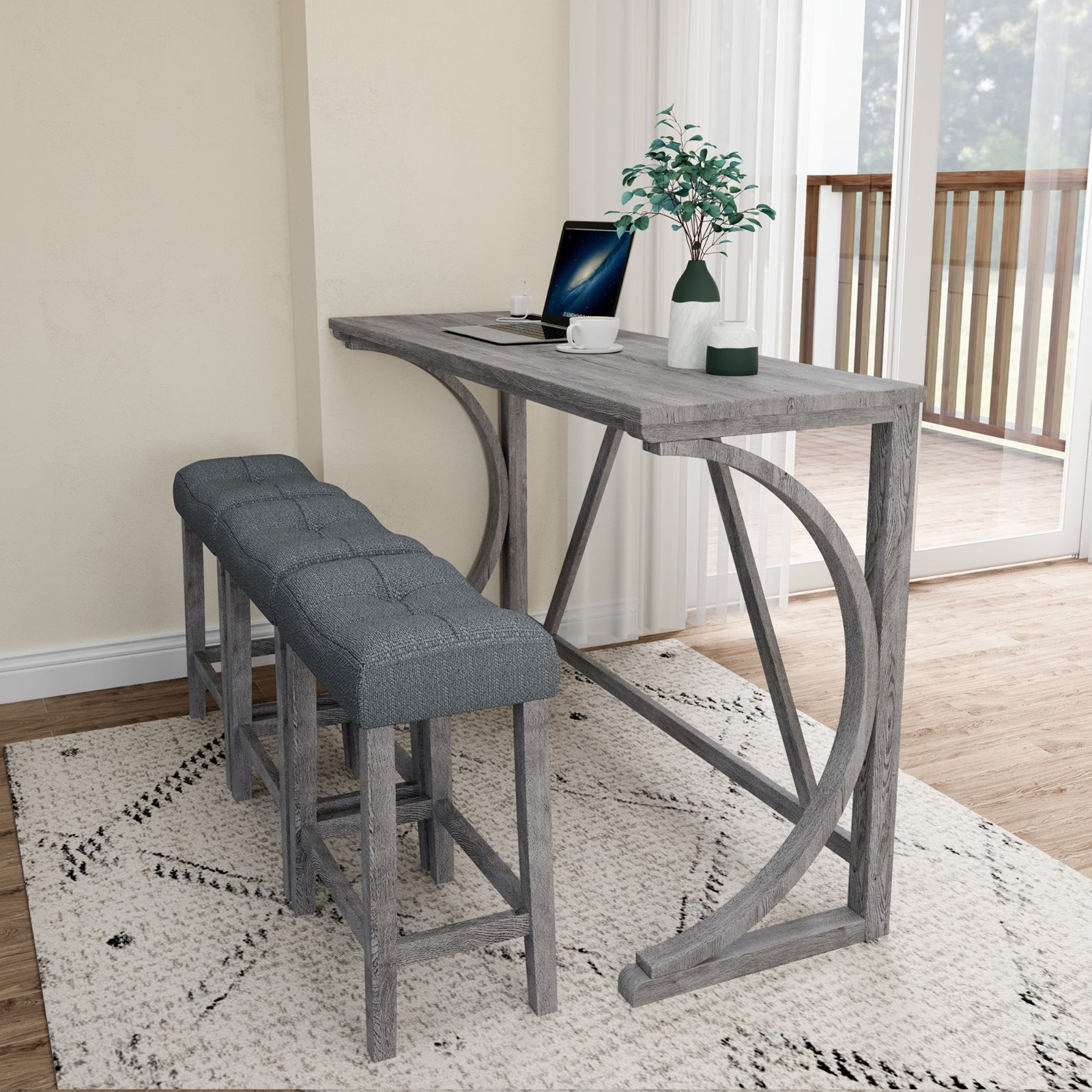 Bar Table Set With Power Outlet, Bar Table And Chairs Set, 4 Piece Dining Table Set, Industrial Brea