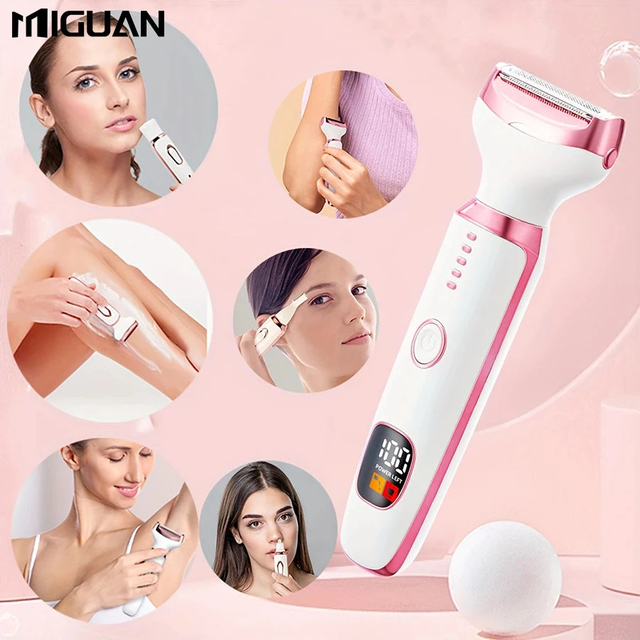 4-in-1 Multifunctional Electric Women's Grooming Kit | Body Shaver, Eyebrow Trimmer, Nose Hair Clipper | Detachable Interchangea