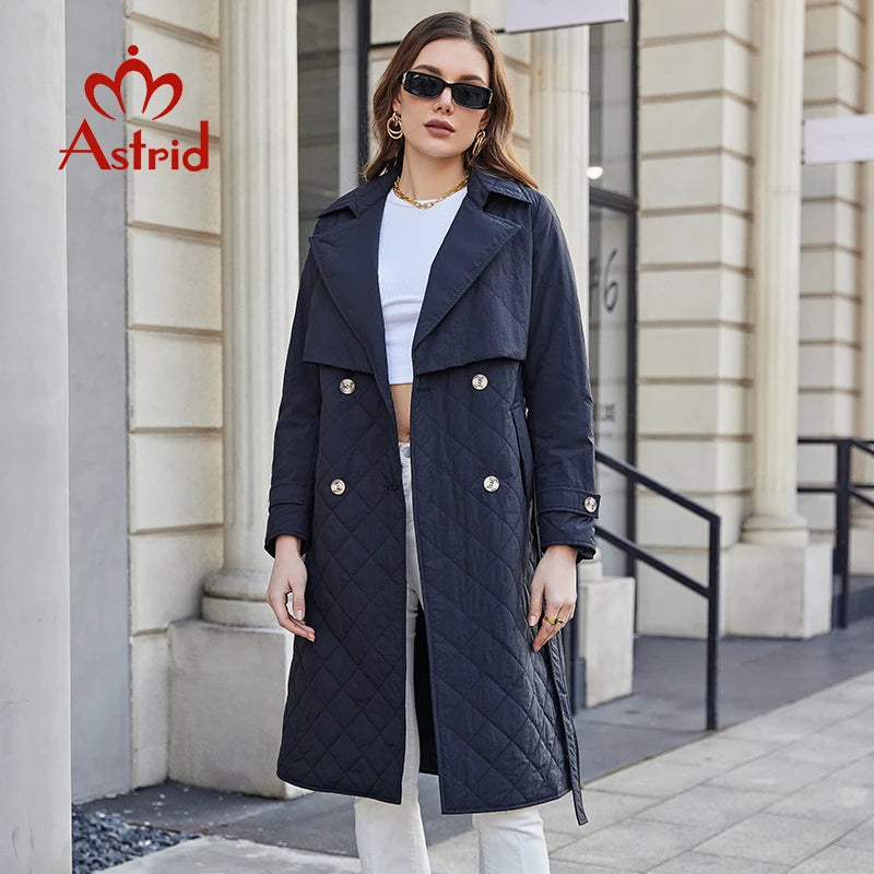 Astrid Women's Spring Jacket 2023 Padded Long Quilted Coat Woman Clothing Female Double Breasted Belt Warm Parkas Elegant lady
