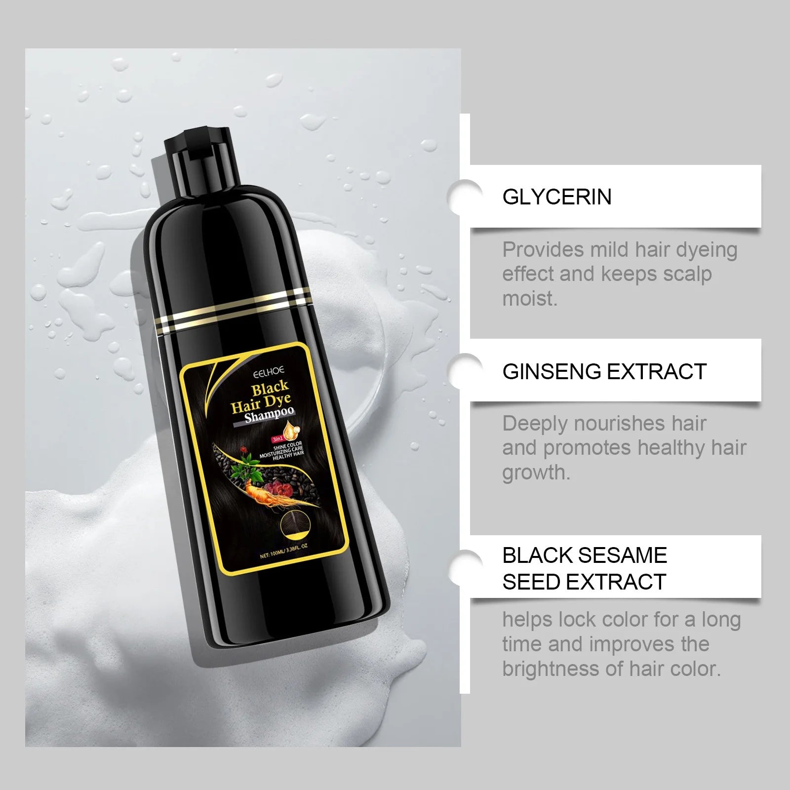 Black Brown Hair Color Dye Shampoo Grey White Hair Coverage Fast Long Lasting Colour Repair Frizz Plant Herbal Extracts Shampoo