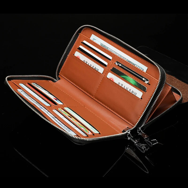 Business Crocodile Pattern Men's Clutch bag with Wrist Strap Large Long Split Leather Male Hold bags Wallets Card Holder Purse