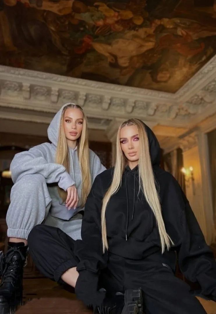 Autumn Winter Fashion Tracksuits Women Fleece Warm Hooded Sweatshirts And Pants Two Piece Sets Outfits Sports Female Clothing