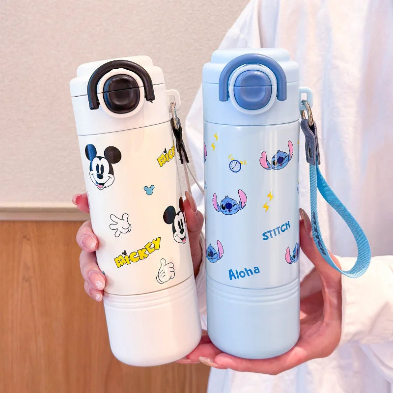 420ml Disney Thermos Bottle Cartoon Mickey Stitch Stainless Steel Vacuum Cup Cartoon Portable Insulated Water Cups Coffee Mug