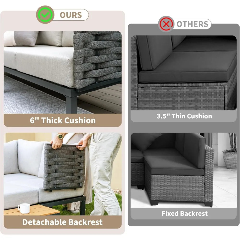8 Pieces Patio Furniture Set Metal All Weather Outdoor Sectional Patio Sofa Seating Couch with 6" Thick Cushions and 2 Coffee