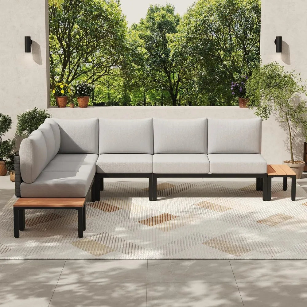 8 Pieces Patio Furniture Set Metal All Weather Outdoor Sectional Patio Sofa Seating Couch with 6" Thick Cushions and 2 Coffee