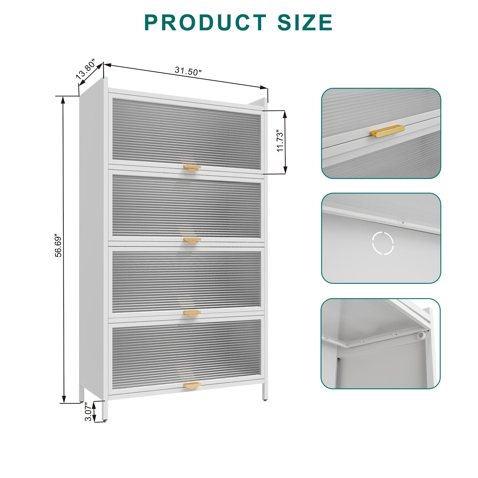 Metal Standing Storage Cabinet, 4 Level Storage With Fluted Flip Doors, Suit For Kitchen, Living Room, Bedroom, Bathroom