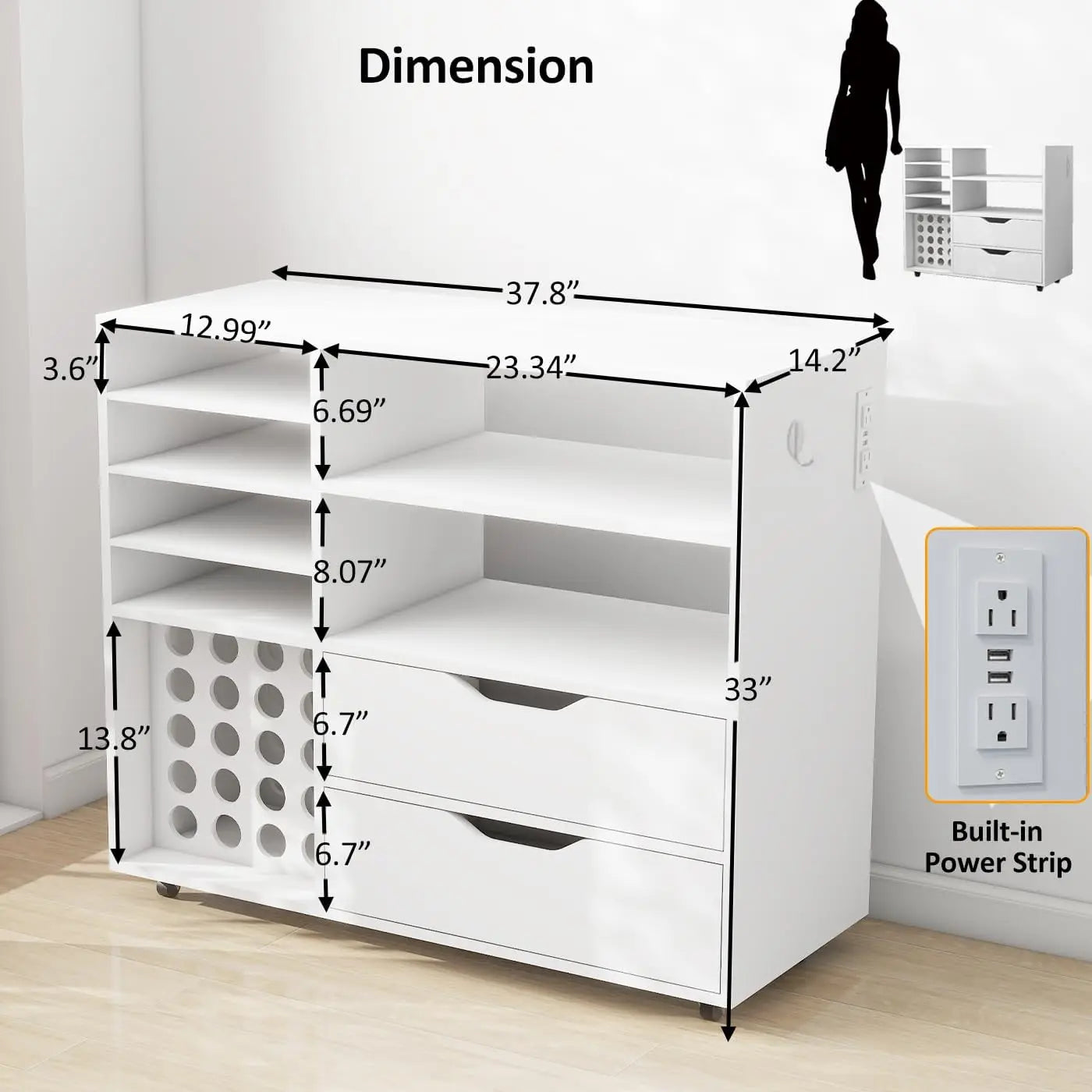 Craft Organization and Storage Cart Compatible with Cricut Machines, Rolling Craft Table Organizer with Charge,Free Shipping