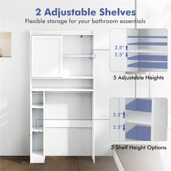 Over-The-Toilet Storage Cabinet  White- 1 Top Shelf  2 Enclosed Cabinets  Toilet Paper Holder,