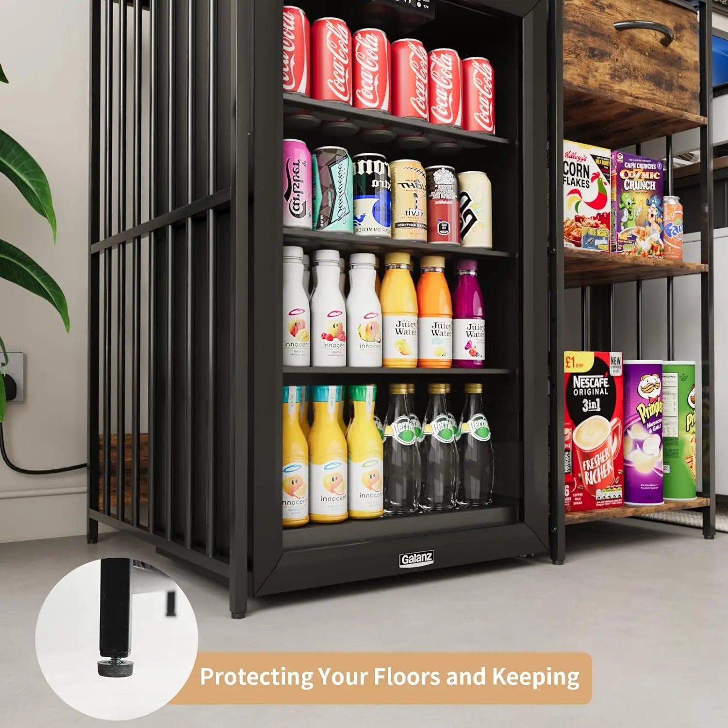 Mini Fridge Cabinet with Power Outlet, 3-Tier Industrial Style Kitchen Microwave Stand Baker Rack with Drawer, Utility Storage