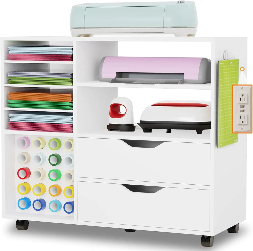 Craft Organization and Storage Cart Compatible with Cricut Machines, Rolling Craft Table Organizer with Charge,Free Shipping