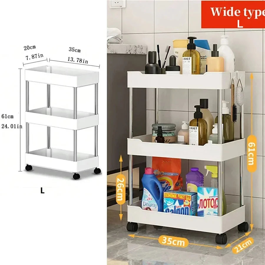 1pc Kitchen Bathroom Storage Rack 3/4 Tier Rolling Cart Storage Shelf Movable Gap Slim Slide Organizer Shelf Livingroom Rack