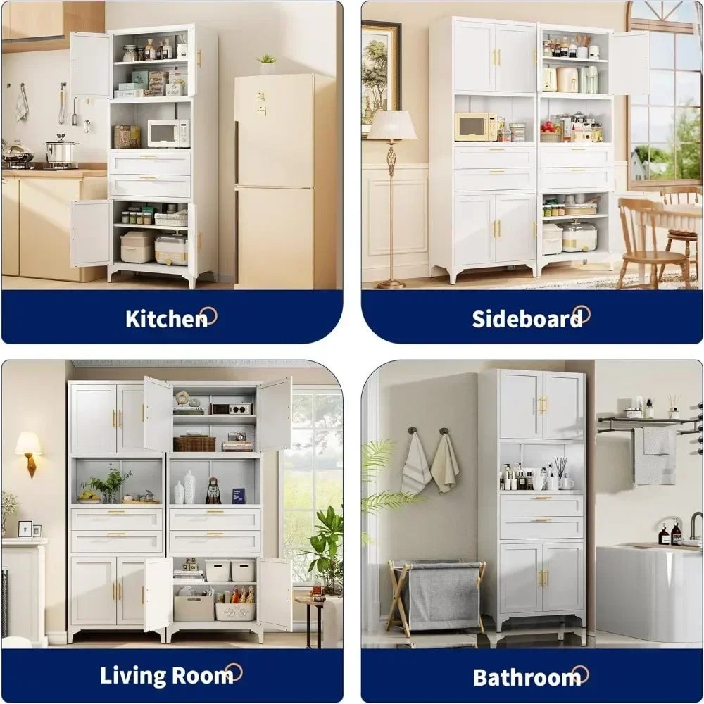 75” Tall Kitchen Pantry Storage Cabinet, Metal Storage Cabinet with 2 Drawers and Adjustable Shelves