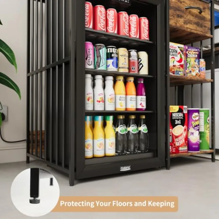 Mini Fridge Cabinet with Power Outlet 3Tier Industrial Style Kitchen Microwave Stand Baker Rack with Drawer Utility Storage She