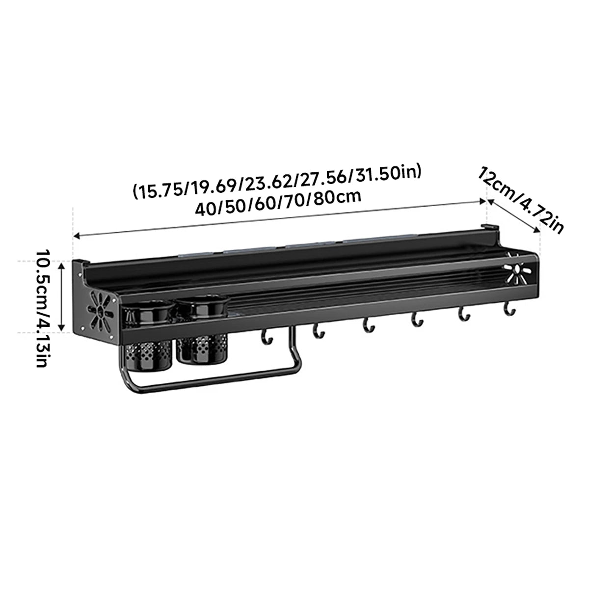 Metal Kitchen Shelf No-Punch Large Capacity Storage Kitchen Utensils Skeletonized Drainage Design Easy to Clean Black