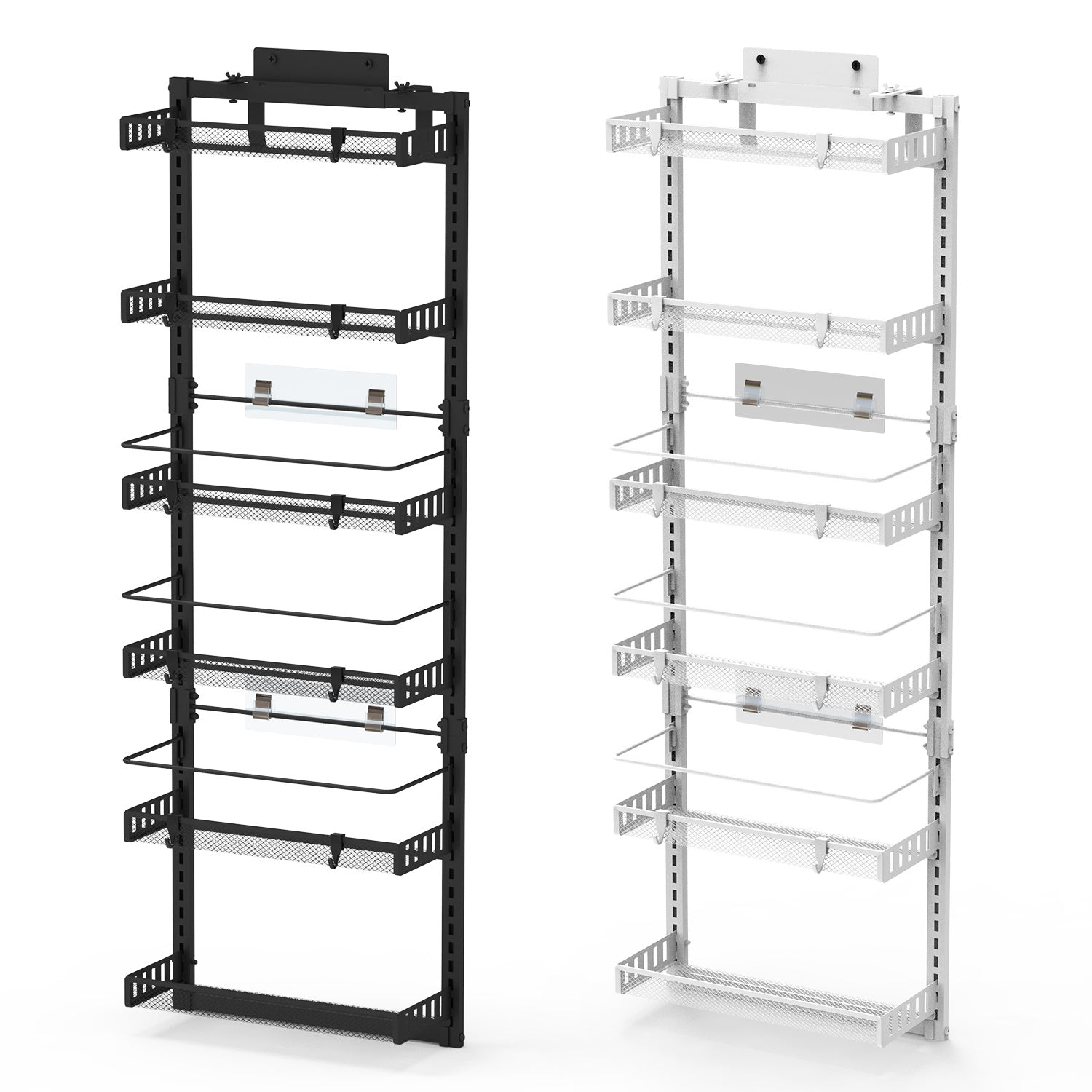 Black-White Options -- 1Pc Over The Door Pantry Organizer 6-Tier Pantry Door Organizer Carbon Steel 110LBS Loading Easy Install Behind Door Storage For Closet Kitchen Bathroom 50.19H 17.12W 5.51in D