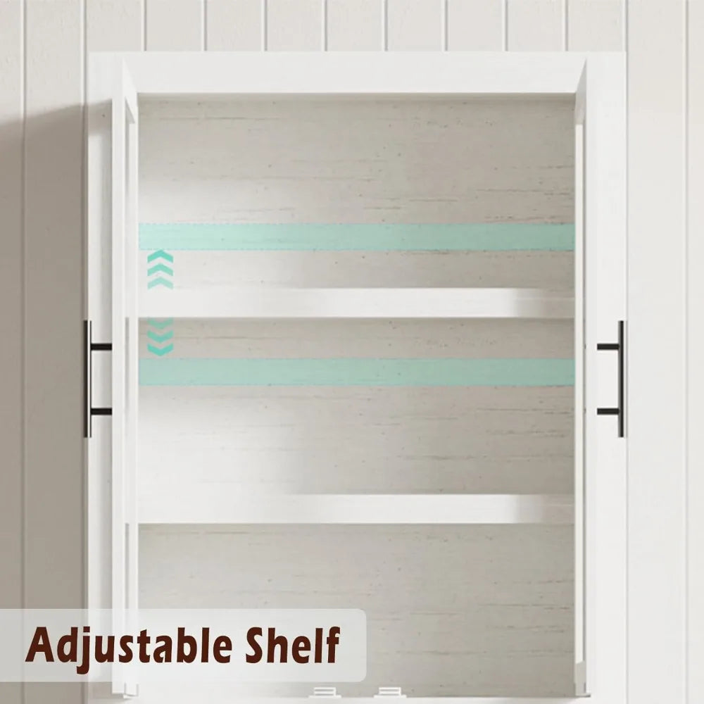 Tall Wooden Kitchen Pantry Cabinet, Farmhouse Glass Door Freestanding Food Storage Cupboard Pantry Cabinet with Adjustable Shel