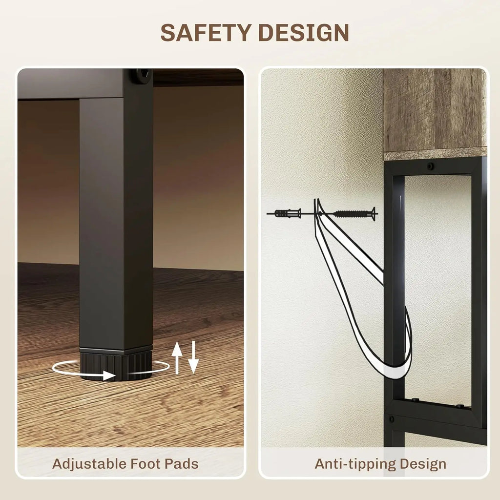 Kitchen Bakers Rack with Power Outlet, Coffee Bar Cabinet with Storage Shelves, Microwave Stand with Louvred Door Cabinets, Gra