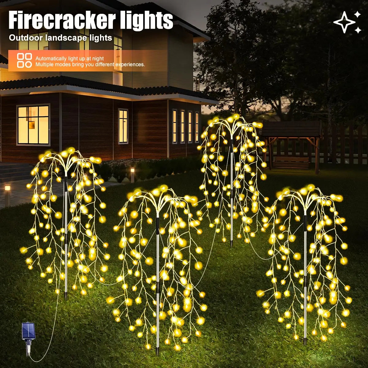 4Pcs Solar Powered Fireworks Lights 8 Lighting Modes Outdoor Garden Decoration Fairy Lights for Camping Wedding Yard Christmas