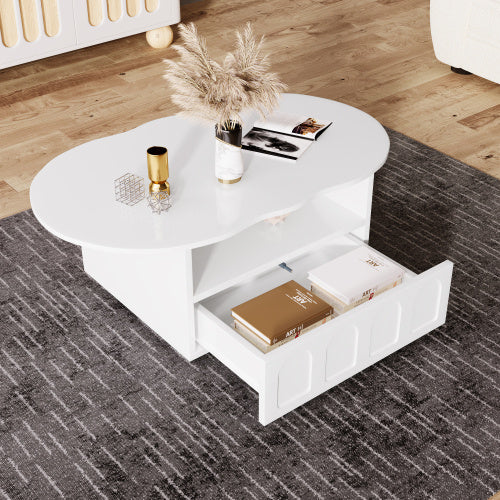 Coffee Table, Cloud-Shaped Coffee Table With Drawer And Storage Compartments