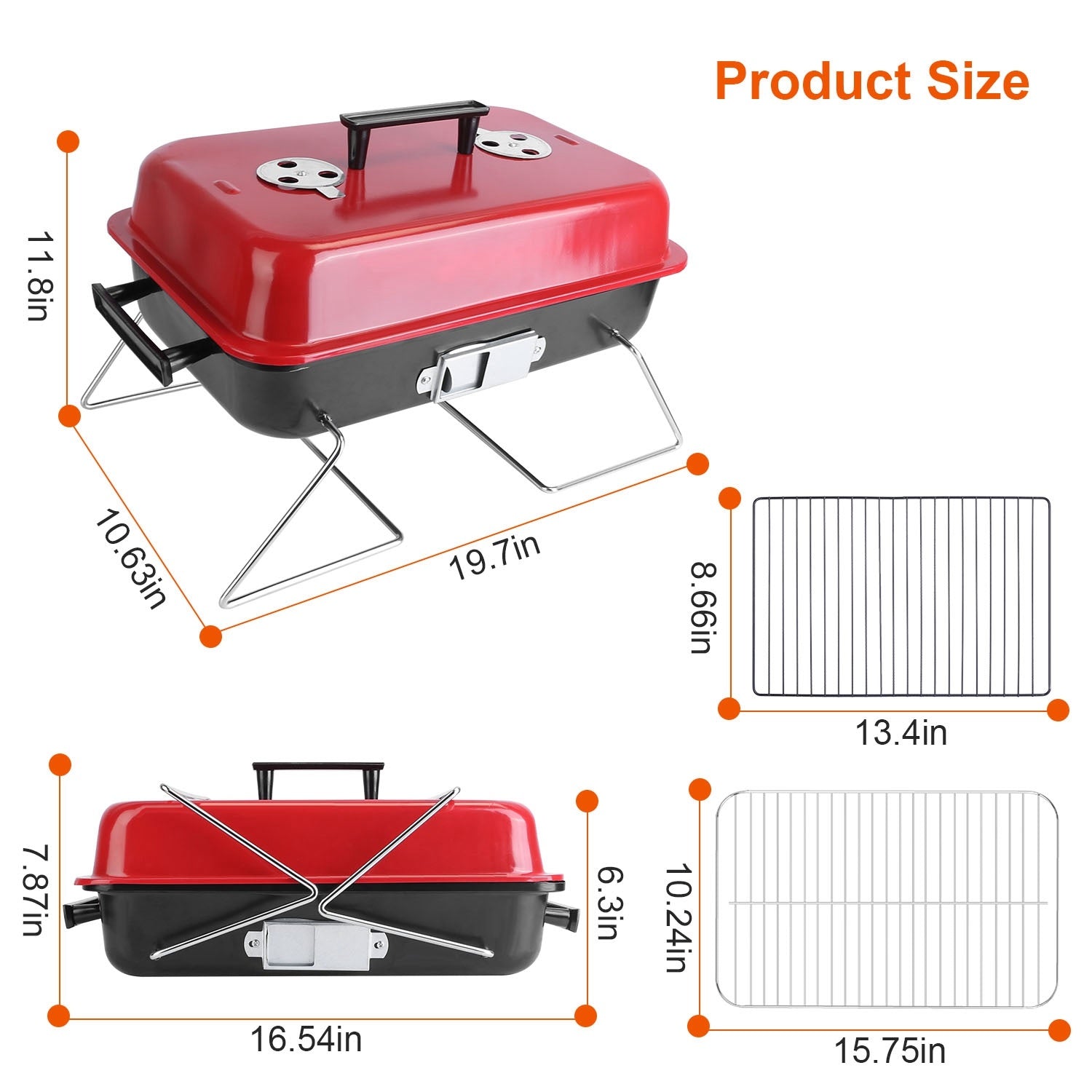 Portable Charcoal Grill Outdoor Tabletop Grill Small Barbecue Smoker Folding BBQ Grill With Lid For Camping Picnics Beach