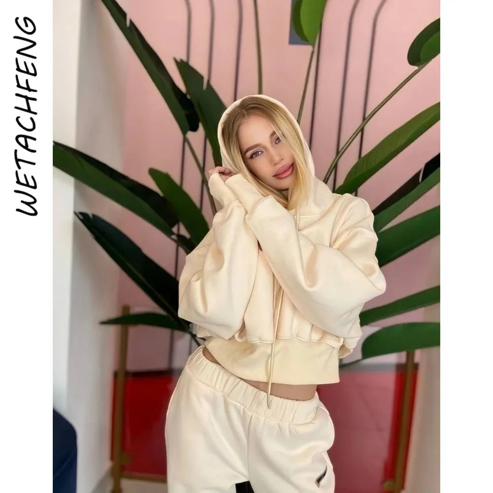Autumn Winter Fashion Tracksuits Women Fleece Warm Hooded Sweatshirts And Pants Two Piece Sets Outfits Sports Female Clothing