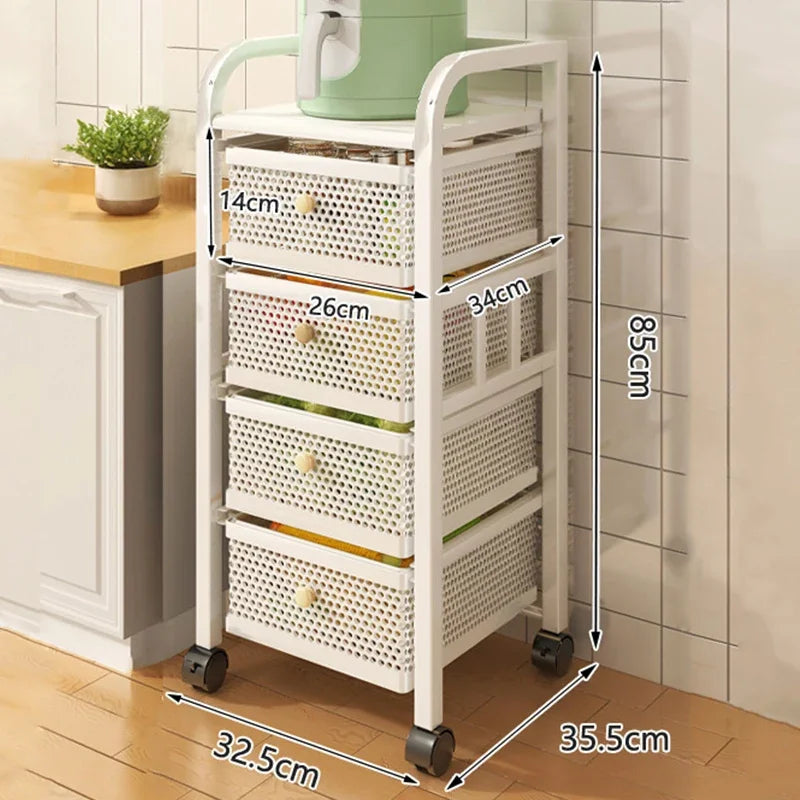 Kitchen Trolley Cart with Wheels with Basket Multi-Layer Hand Pull-Out Layered Racks Drawer Vegetable Fruit Snack Storage Shelf