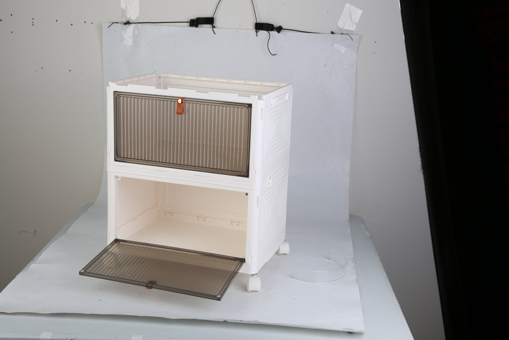 4Pc Foldable Storage Bins With Lid Front Magnetic Door Collapsible Stackable Closet Organizer Containers With 4Pcs 360 Degree Rotatable Wheels.