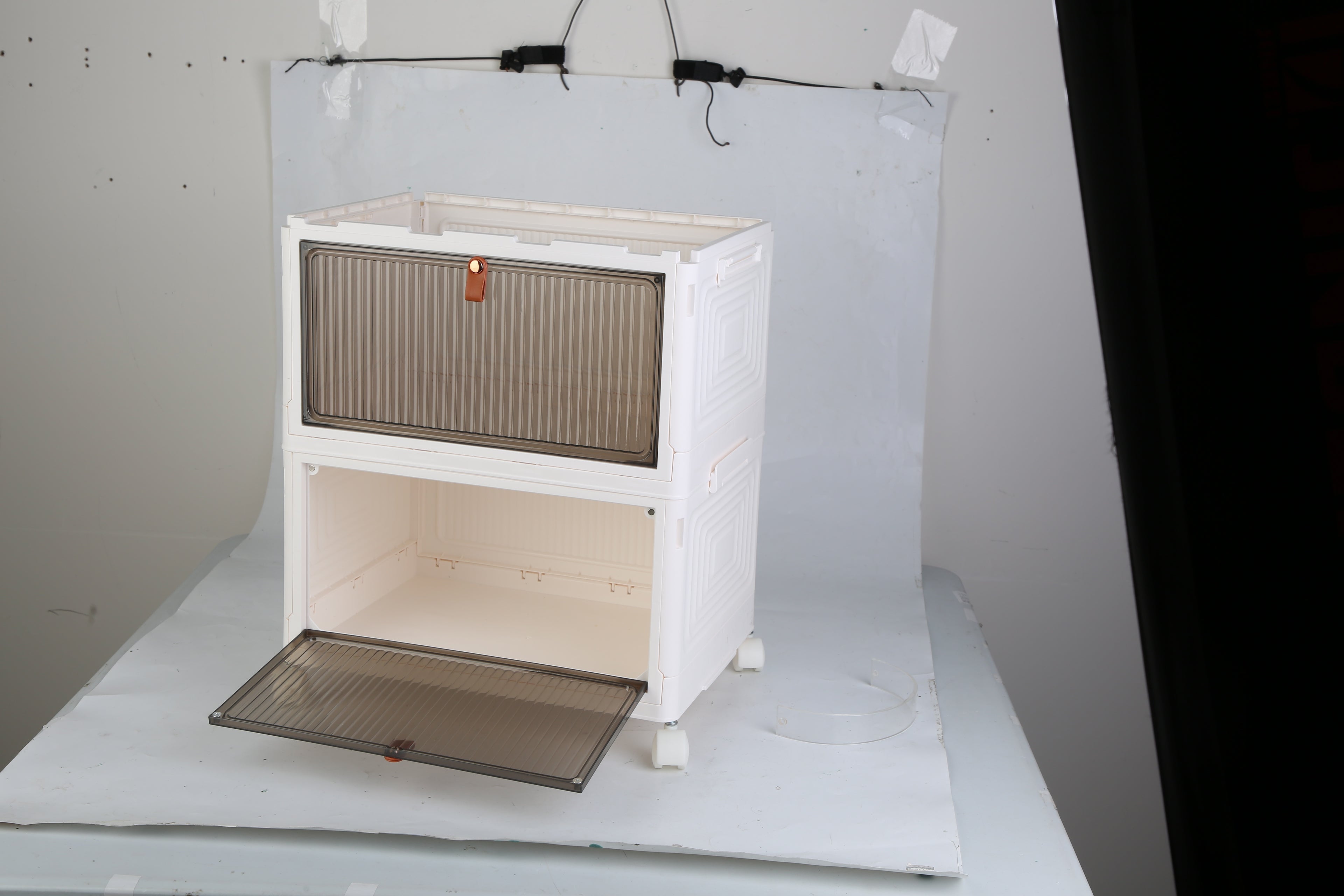 4Pc Foldable Storage Bins With Lid Front Magnetic Door Collapsible Stackable Closet Organizer Containers With 4Pcs 360 Degree Rotatable Wheels.