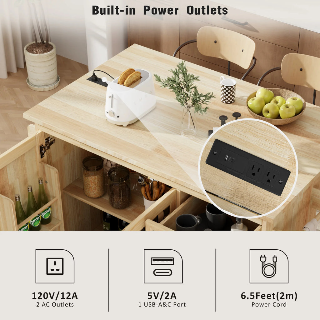 3D Woven Checkerboard Pattern Design Kitchen Island with Drop Leaf, Rolling Kitchen Island on Wheels with Internal Storage Rack