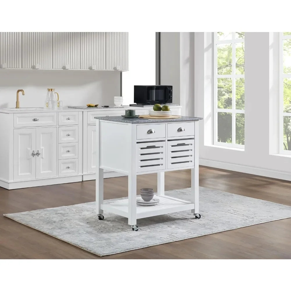 Mobile Rolling Kitchen Island Trolley – Under-Drawer & Slide-Out Wire Basket, Dining Serving Cart