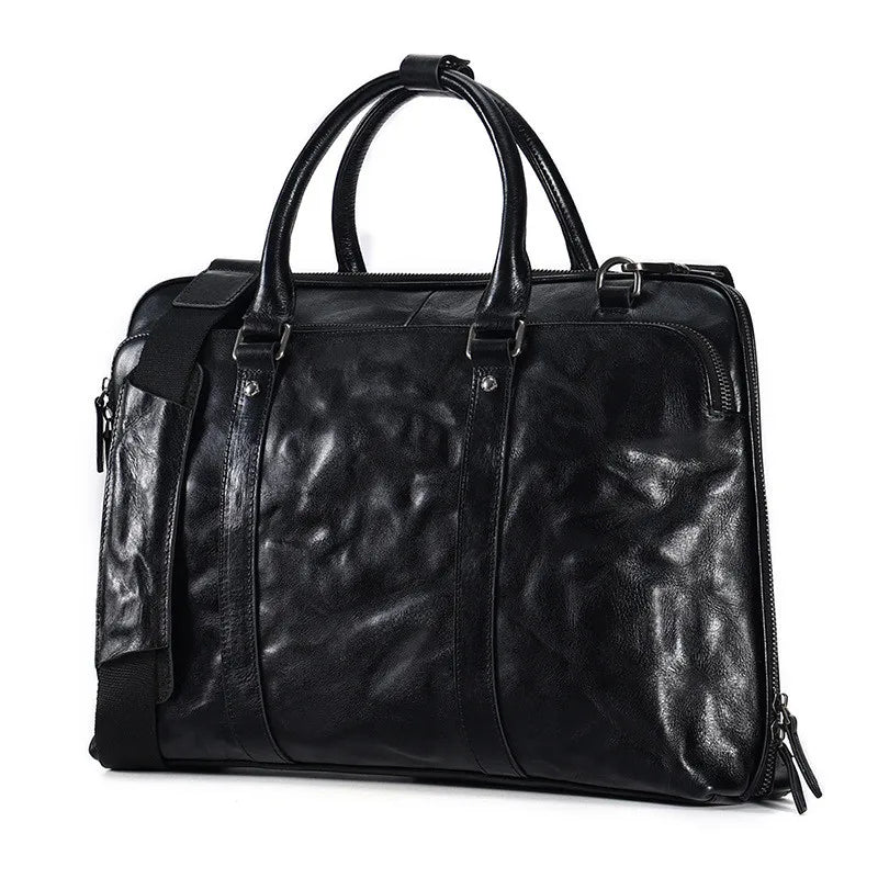 2025 New Genuine Leather Men's Handbags Cowhide Briefcase 14-15.6 Inch Laptop Bag Business Commute Shoulder Crossbody Bags