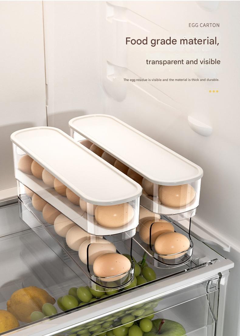 Home Use Slide-Out Egg Tray Refrigerator Side Door Automatic Egg Dispenser Kitchen Countertop Egg Storage Container With Anti-Break Design.