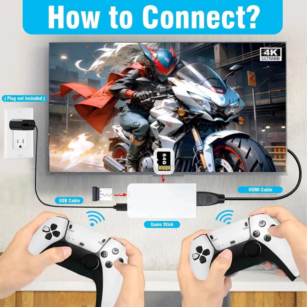 4K Game Stick TV Video Game Console 128G Built-in 30000 Games Retro Handheld Game Player With Wireless Gamepad Controller