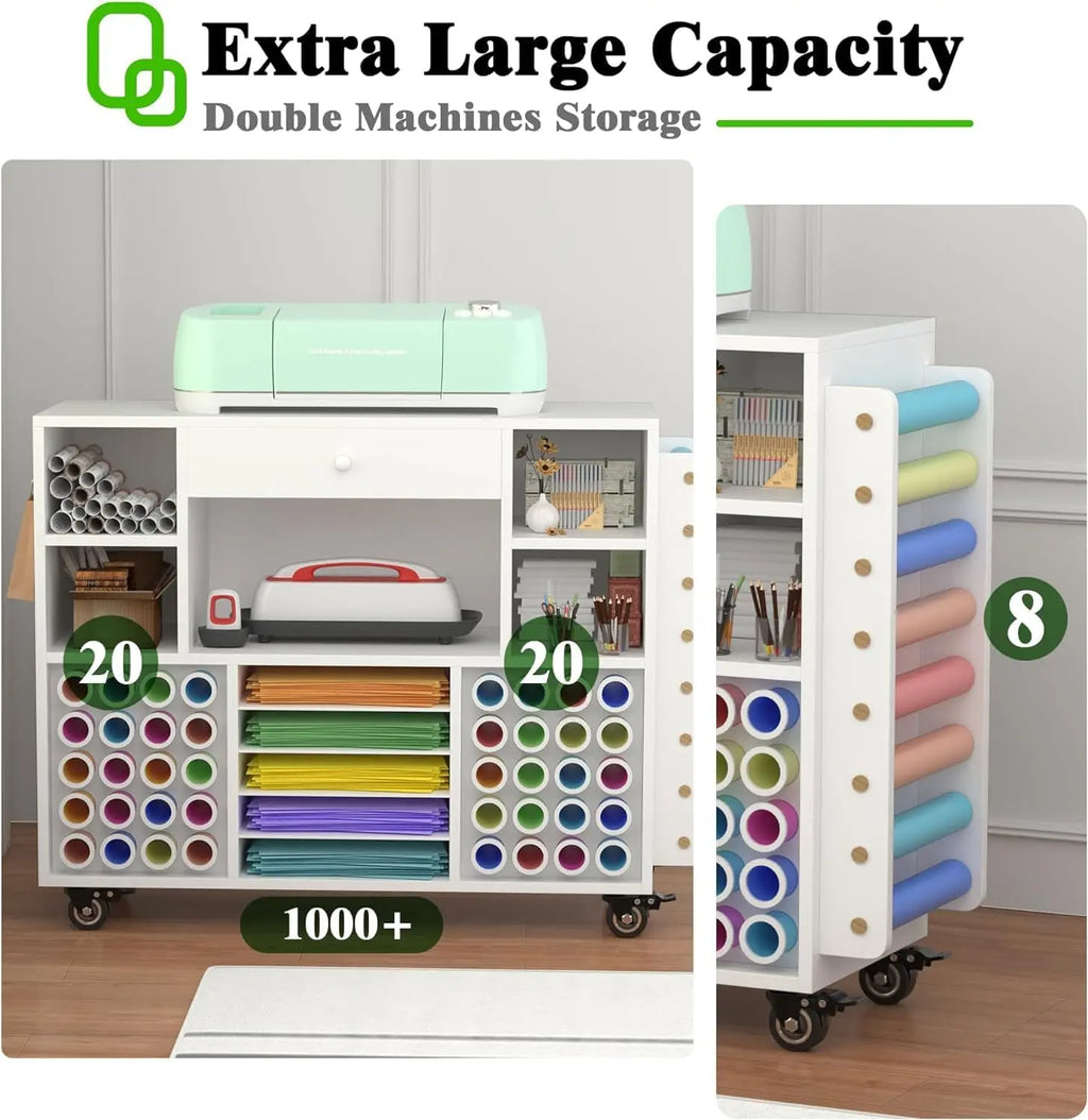 Craft organization and storage Cart Compatible with Machine, Rolling Craft Organizer With large drawer & 48 Vinyl Roll Holder