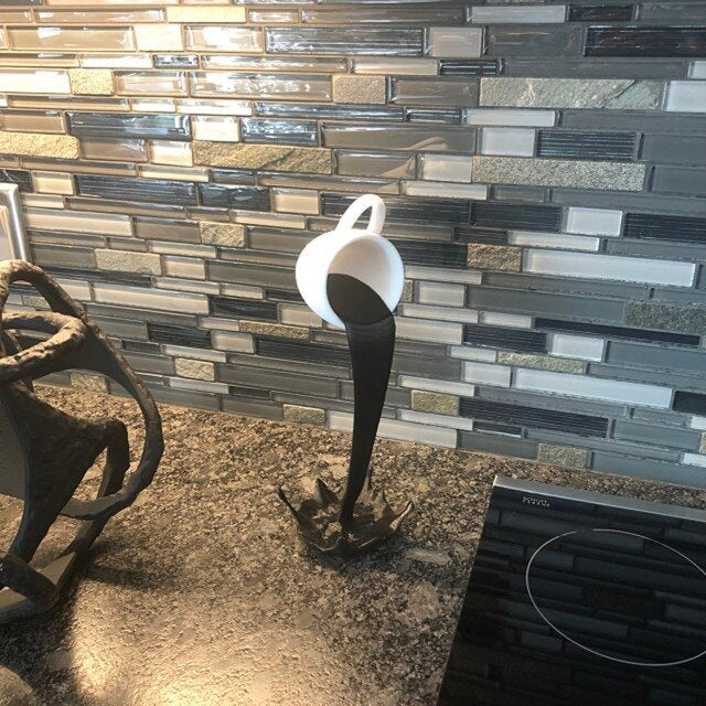 Floating Coffee Cup Mug Sculpture Kitchen Decor Pouring Spilling Decoration.