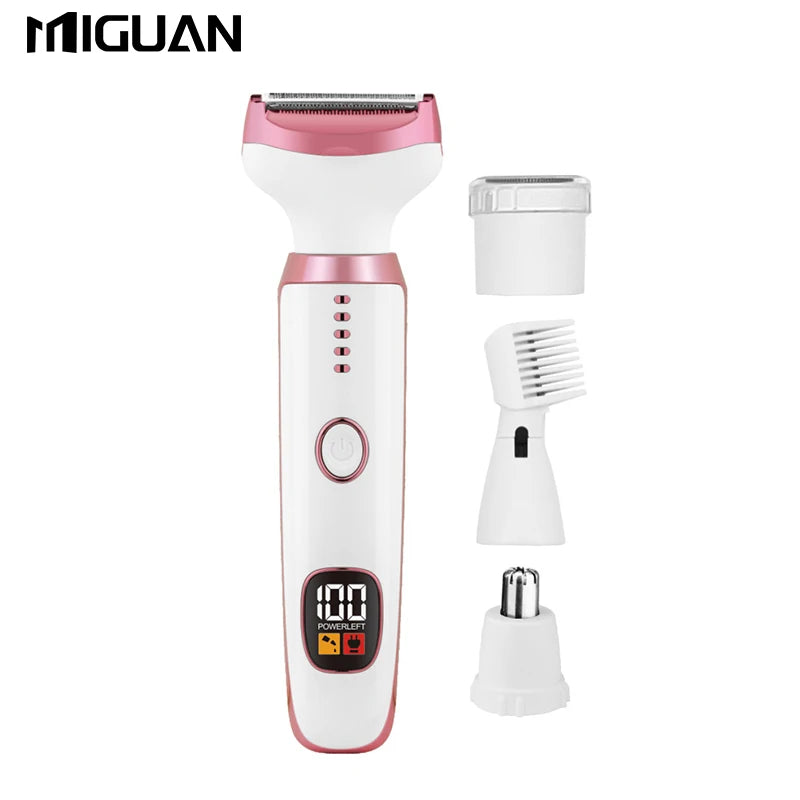4-in-1 Multifunctional Electric Women's Grooming Kit | Body Shaver, Eyebrow Trimmer, Nose Hair Clipper | Detachable Interchangea