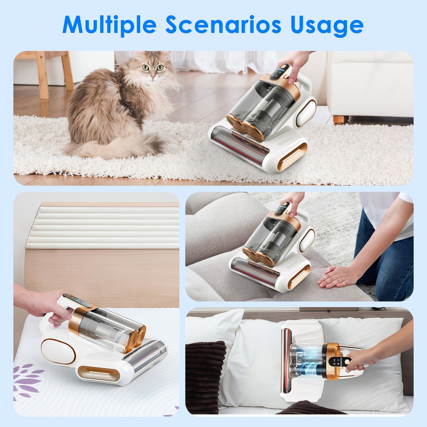 1Pc Mattress Vacuum Cleaner 16Kpa Bed Vacuum Cleaner Handheld Vacuums With Ultrasonic And UVC Light 18000 RPM Brushroll Rotation Dual Dust Bins Washable Filters For Bed Pillows Cribs Sofa