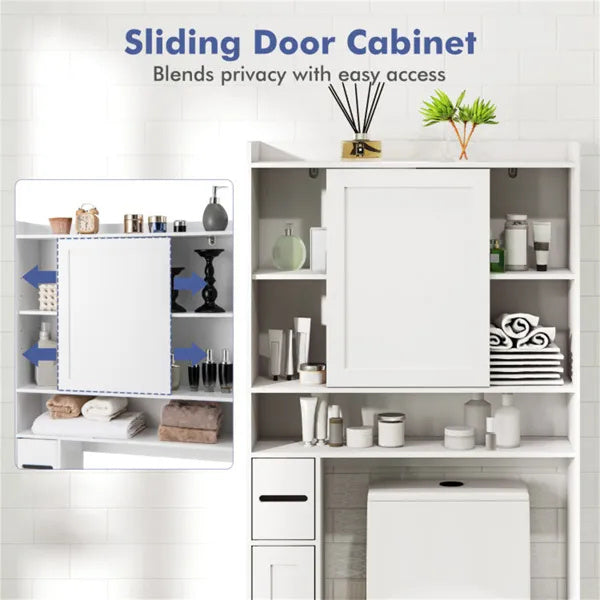 Over-The-Toilet Storage Cabinet  White- 1 Top Shelf  2 Enclosed Cabinets  Toilet Paper Holder,