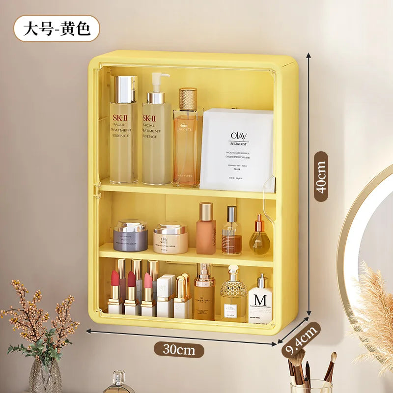 Wall Mounted Bathroom Storage Box Home Kitchen Organizer Waterproof Large Capacity Makeup Skincare Perfume Cream Jewelry Holder