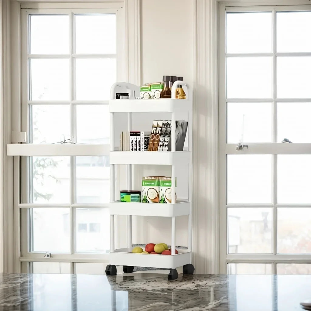 2025 Multifunctional Three-Layer Practical Rolling Cart with Reinforced Handle for Kitchen Bathroom Craft Room Nursery