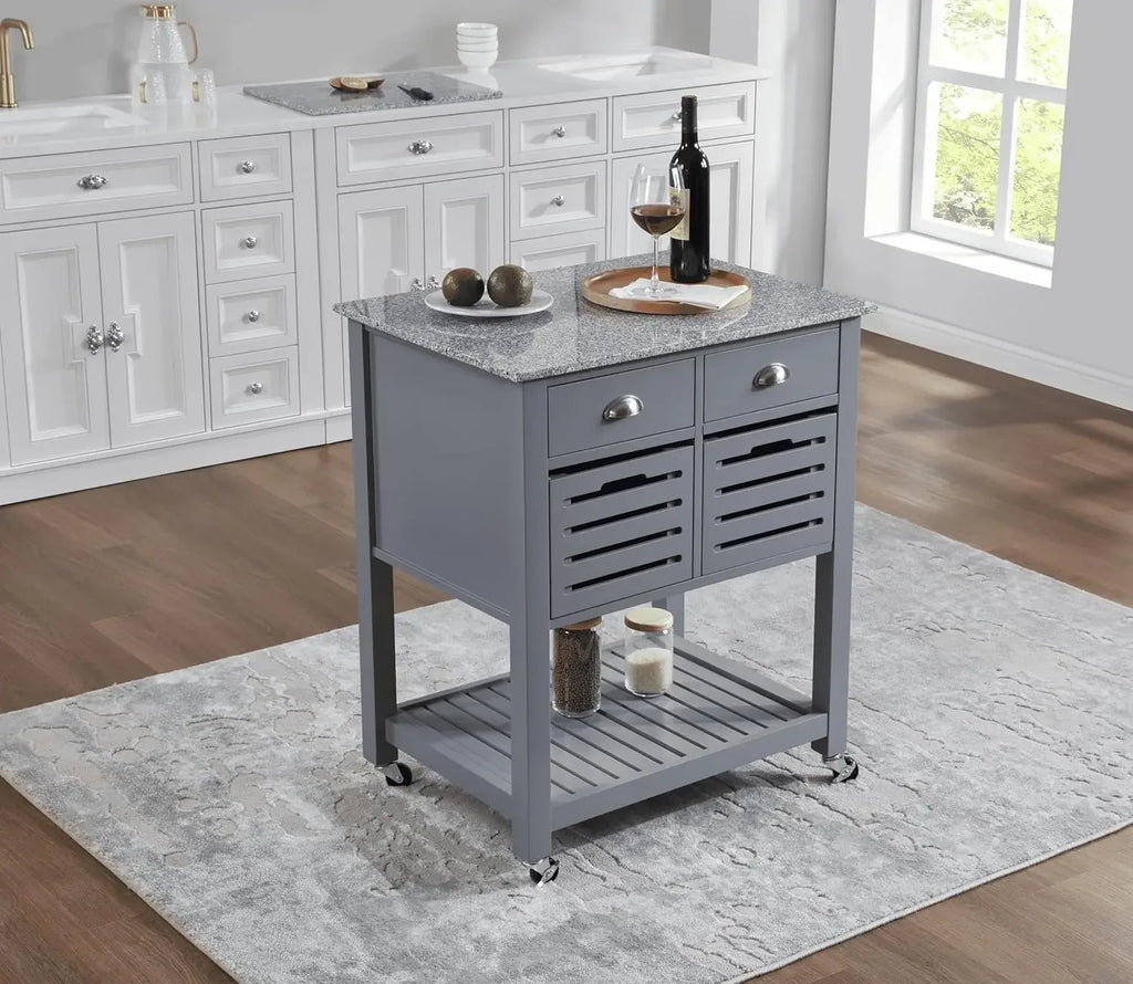 Mobile Rolling Kitchen Island Trolley – Under-Drawer & Slide-Out Wire Basket, Dining Serving Cart