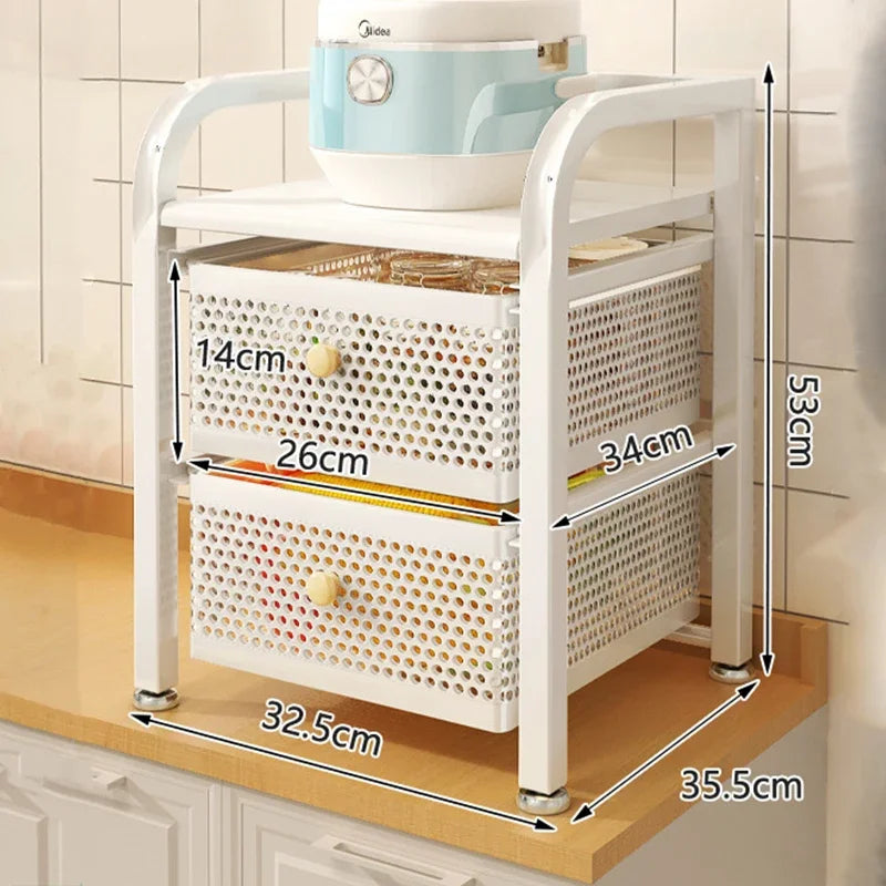 Kitchen Trolley Cart with Wheels with Basket Multi-Layer Hand Pull-Out Layered Racks Drawer Vegetable Fruit Snack Storage Shelf