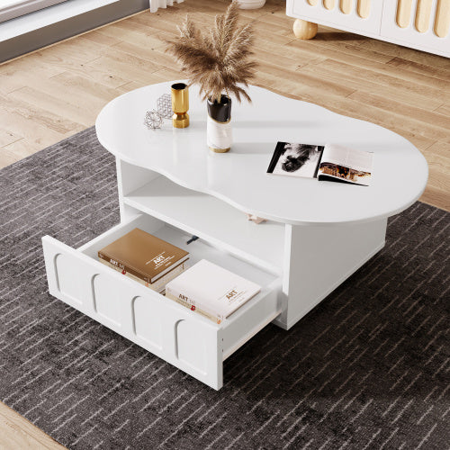Coffee Table, Cloud-Shaped Coffee Table With Drawer And Storage Compartments