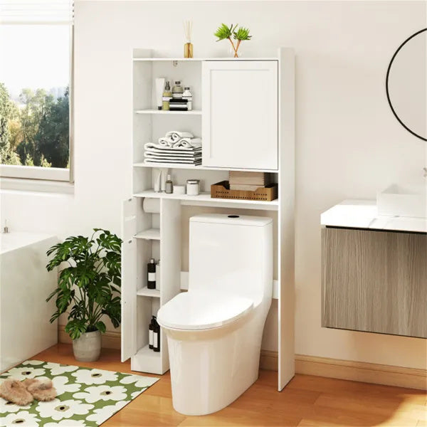 Over-The-Toilet Storage Cabinet  White- 1 Top Shelf  2 Enclosed Cabinets  Toilet Paper Holder,