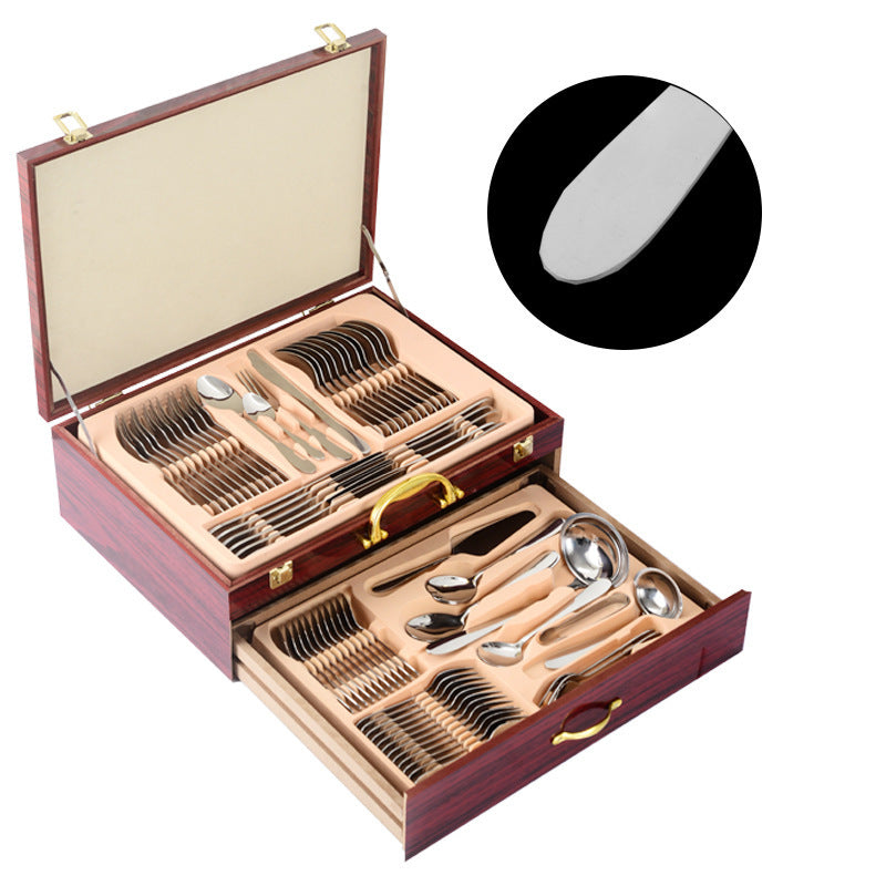 Tableware Suit Stainless Steel Knife, Fork And Spoon 72-piece Set Wooden Box