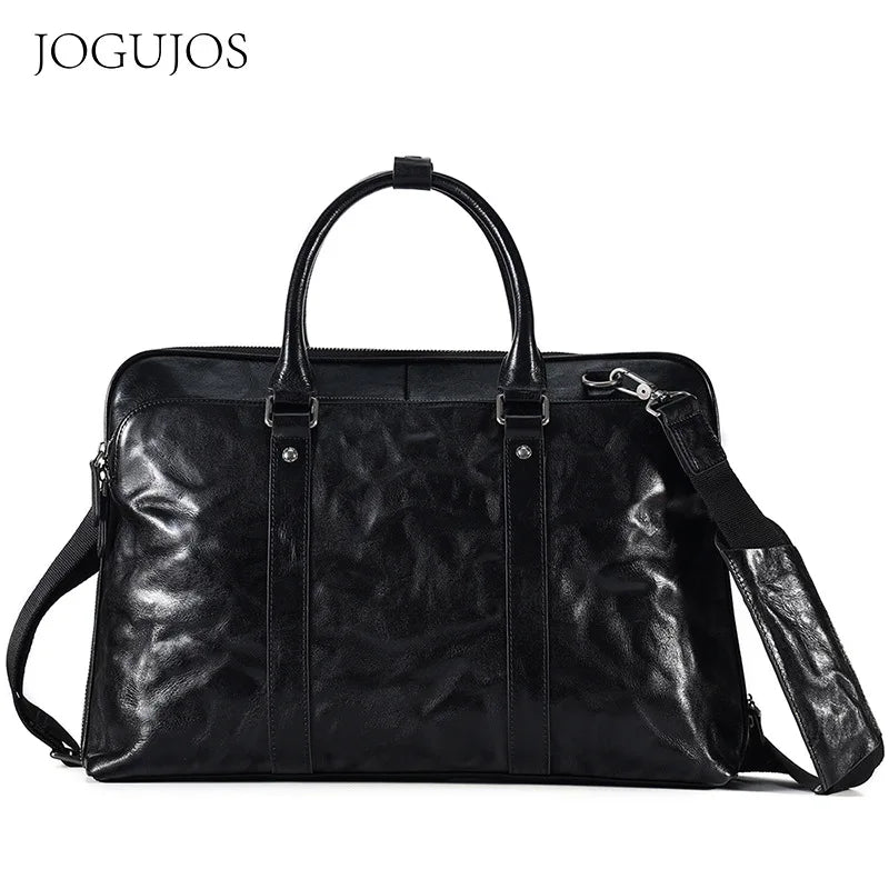 2025 New Genuine Leather Men's Handbags Cowhide Briefcase 14-15.6 Inch Laptop Bag Business Commute Shoulder Crossbody Bags