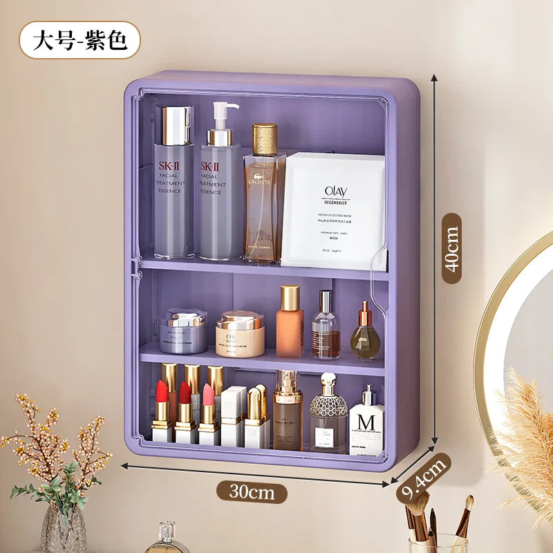 Wall Mounted Bathroom Storage Box Home Kitchen Organizer Waterproof Large Capacity Makeup Skincare Perfume Cream Jewelry Holder